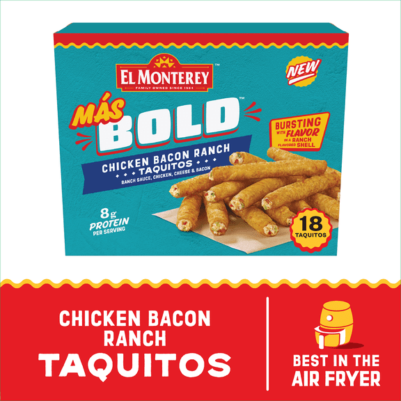 El Monterey Mas Bold Chicken Bacon Ranch Taquitos 20.7 oz, 18 Count (Frozen)