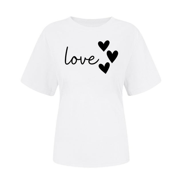 Floleo Blouse à Col Rond à Manches Courtes pour Femmes, Tendance, à Thème Cœur, Graphique, Légère, Respirante, Tenue Décontractée (Blanc, M)