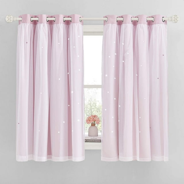 NICETOWN Pink Kids Curtains for Girls Bedroom, Nursery Star Hollow Out ...