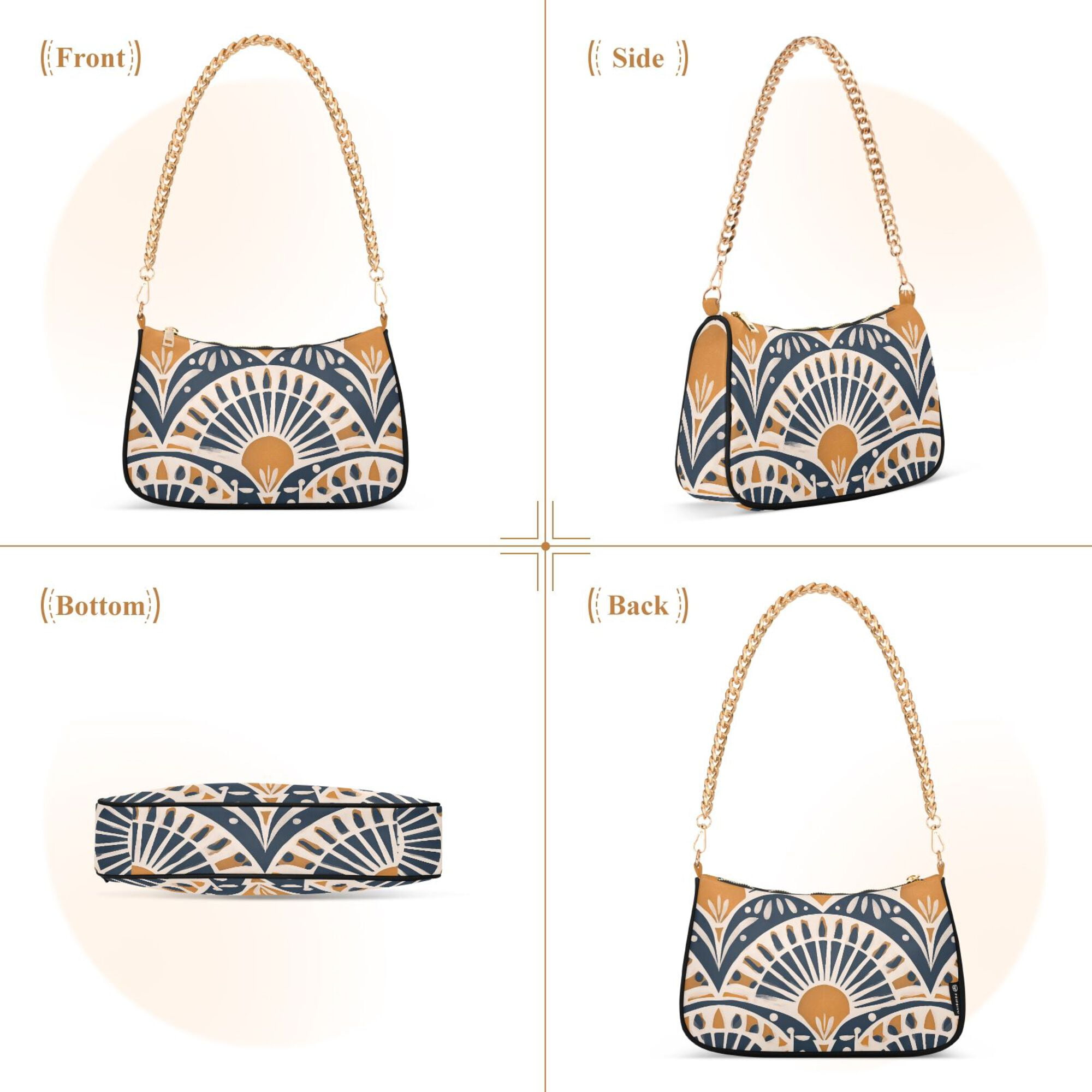 FORMRS Womens Shoulder Bag with Chain Strap Clutch Purse Cute Tote Handbag, Orange Art Pattern