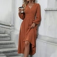 thumbnail image 5 of Ashirexll Long Sleeve Maxi Dress, Womens Fall Dresses, Women's V-neck Wool Dress Long Sleeve Waist Cinching Long Dresses, 5 of 6