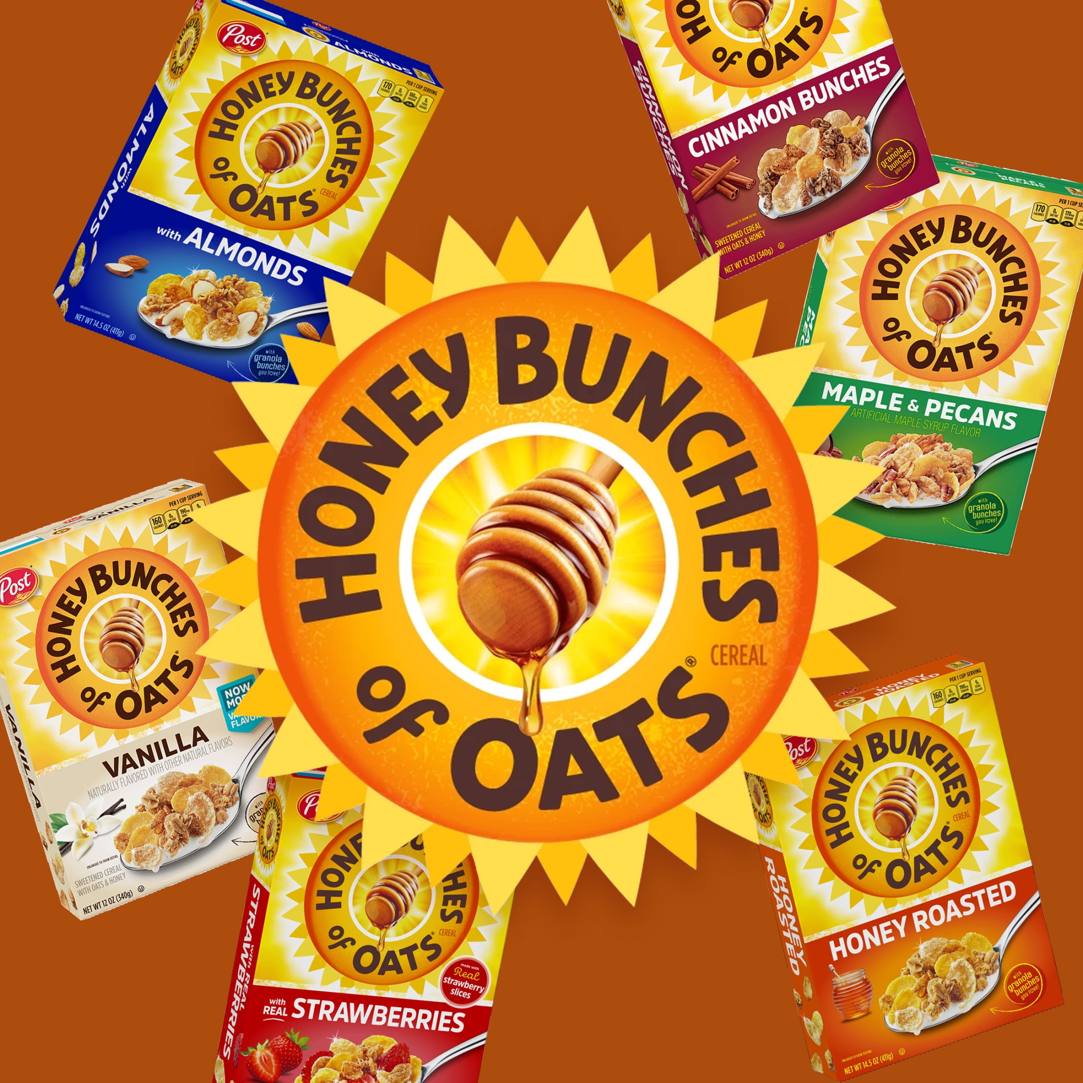 (12 pack) Honey Bunches of Oats with Almonds, Almond Breakfast Cereal, Family Size 18 oz Box