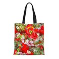 thumbnail image 1 of POGLIP Sac Fourre-Tout en Toile Motif Tropical Hawaïen et Floral sur Fleurs Rouges Sac à Provisions Réutilisable, 1 of 1