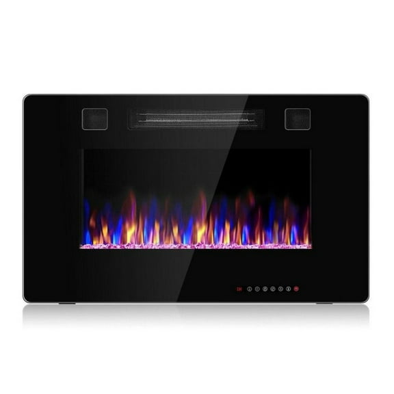 30-Inch Electric Fireplace Heater, Ultra Thin Recessed Wall Mounted Fireplace with Realistic Flame Effects, 1500W Heater, Remote Control, Black