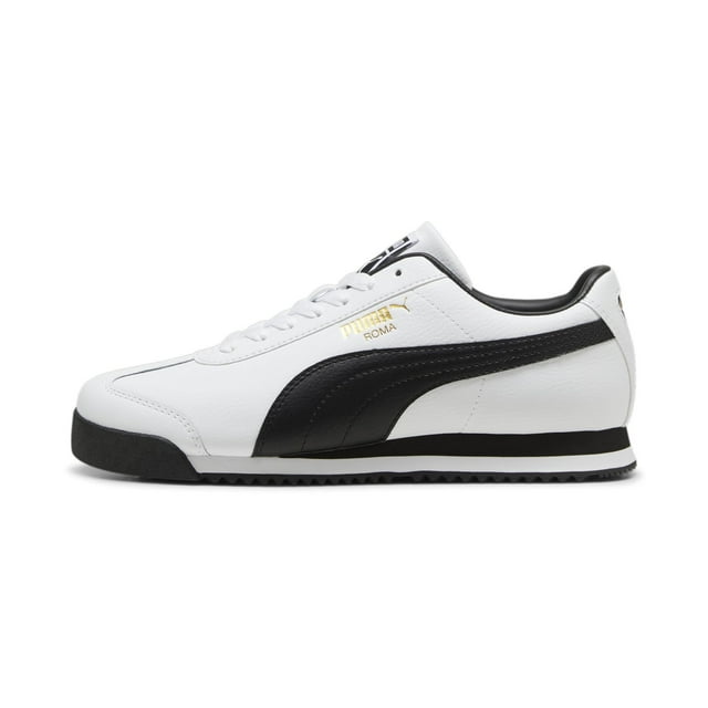 Zapatilla PUMA Roma AH23 para hombre blanca/negro/dorada, talla 9.5