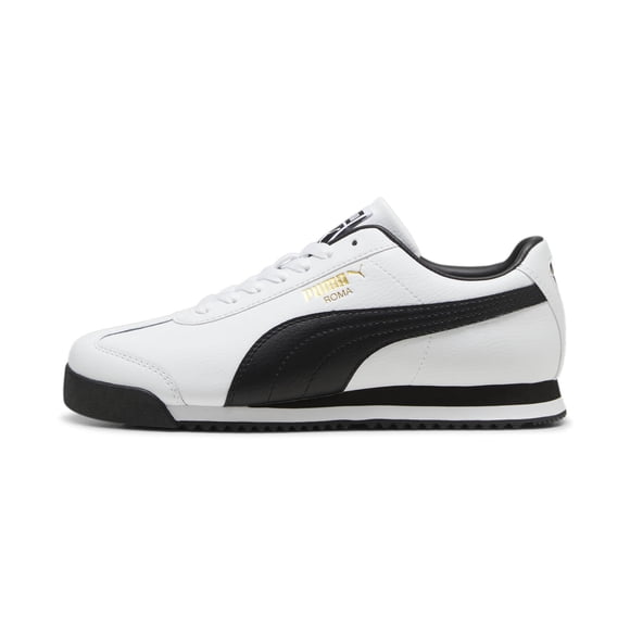 Zapatilla PUMA Roma AH23 para hombre blanca/negro/dorada del equipo, talla 9