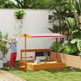 thumbnail image 2 of Outsunny Kids Sandbox with Cover, Wooden Sand Box Outdoor, Red, 2 of 9