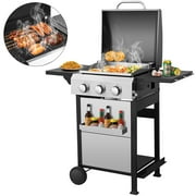 Segmart 2 in 1 Propane Gas Grill and Griddle Combo, 3 Burner Griddle Grill Combo with Folding Side Tables & Hanging Basket, 36,900BTU Stainless Steel Propane Grill for Outdoor Cooking