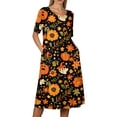 thumbnail image 5 of Women's Halloween Themed Casual Dress, Round Neck with Pockets Style , Everyday Outings, Halloween Print Casual Dress for Ladies Orange S, 5 of 6