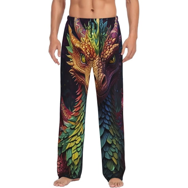 Balery Whimsical Dragon Color Cool Pantalones de pijama para hombre, pijama ultraligero, pantalón de descanso-X-Large