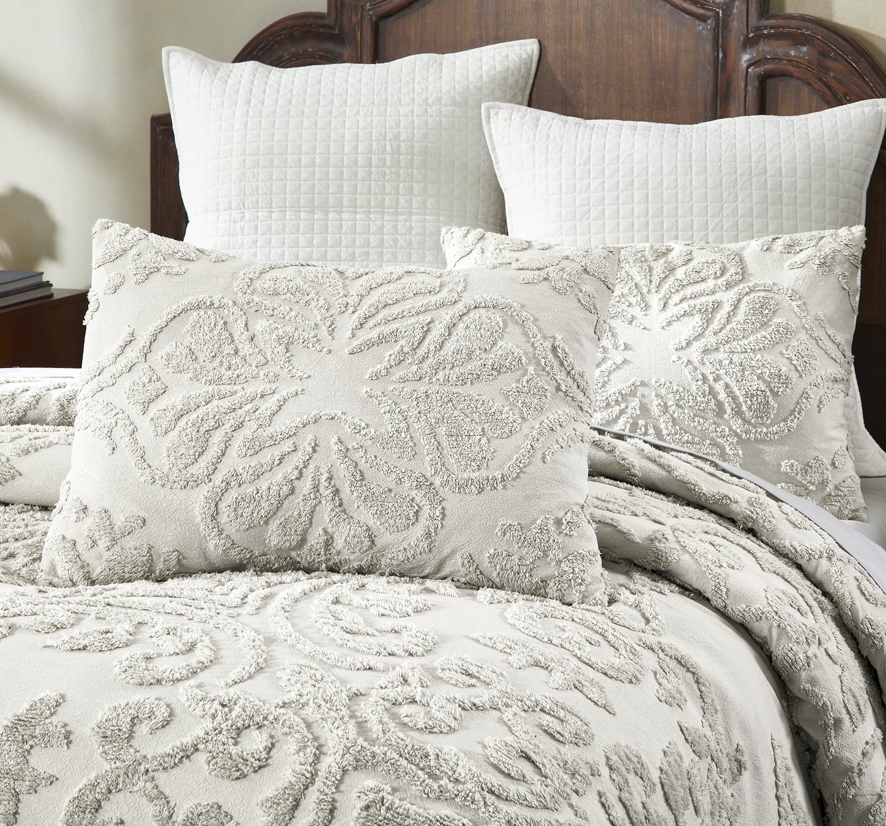 Better Trends 2 Piece Twin Bedspread Set 100% Cotton Tufted Floral Vineyard Pattern Soft & Luxurious Feel, Machine Washable (Ivory) Rylee Collection