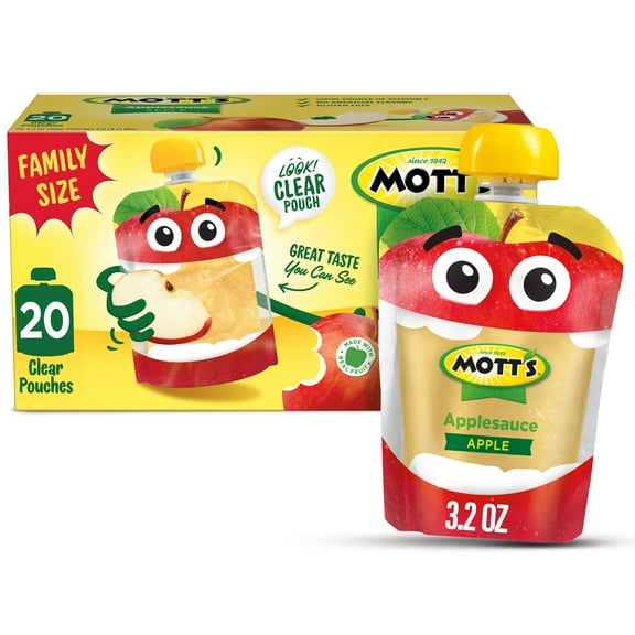 Mott's Applesauce, 3.2 oz, 20 Count Clear Pouches