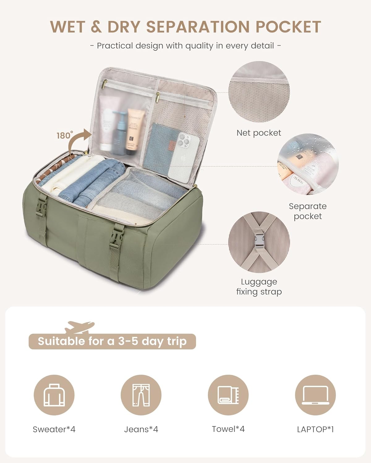 LOVEVOOK 40L Travel Backpack for Women, TSA Approved Carry On Backpack with 3 Packing Cubes, Personal Item Bag Fits 17" Laptop, Water-resistant Carry On Bag for Airplanes