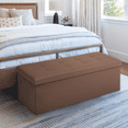 thumbnail image 3 of MoNiBloom 43" Collapsible Ottoman with Storage, PU Leather Storage Ottoman Bench, Modern Storage Footstool for Living Room Bedroom Entryway, Brown, 3 of 8