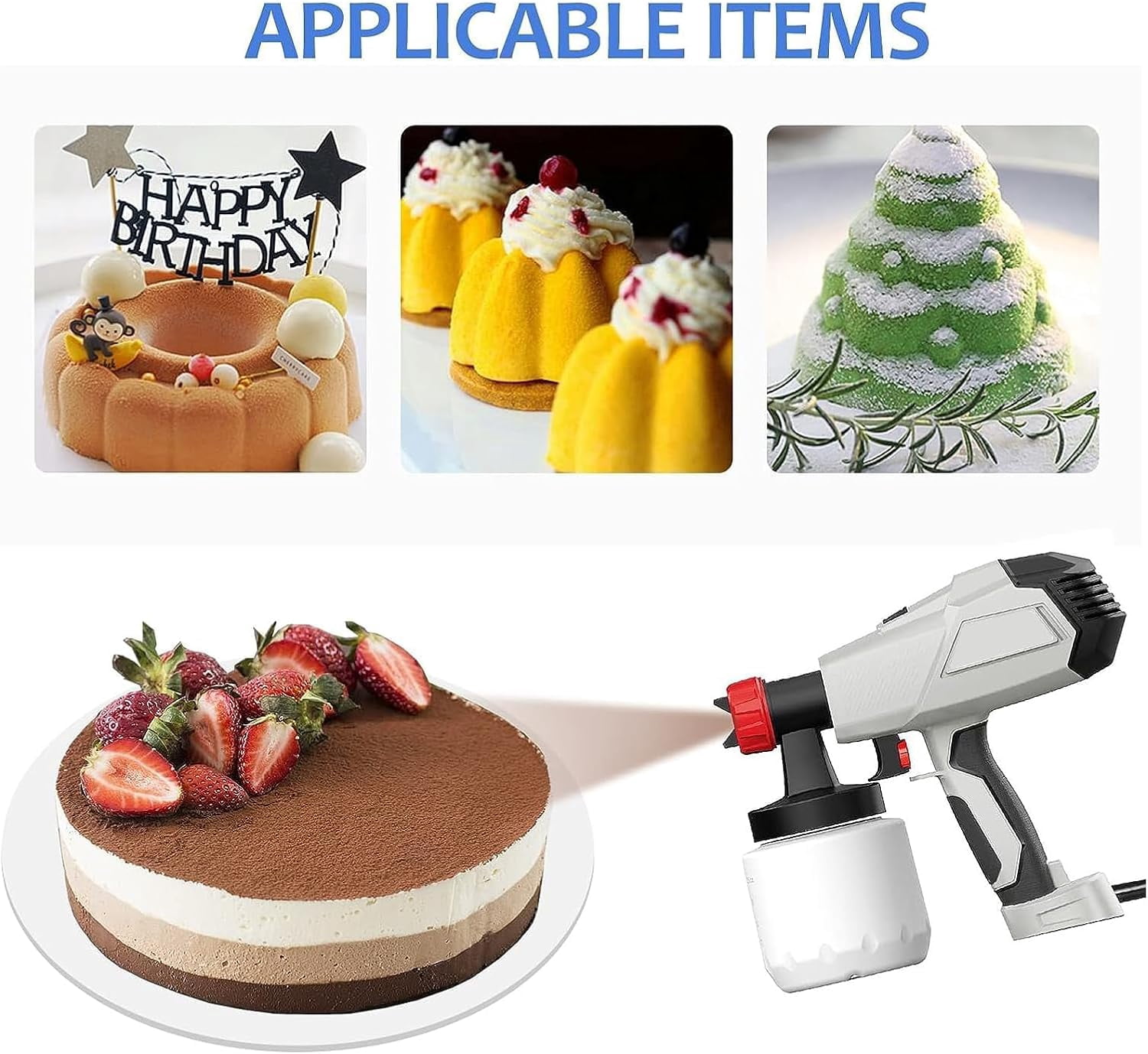 500W Electric Spray Gun for Desserts, Cake Decorating Airbrush Kit with 800ml Large Capacity Container & 3 Nozzle Sizes for  Pastry, Frosting, Chocolate, Buttercream Coating