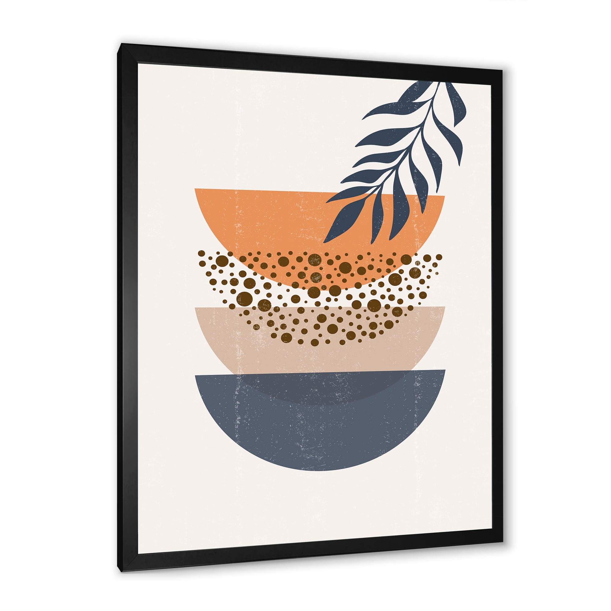 Designart 'Abstract Geometrical Moon and Sun With Leaf IV' Modern Framed Art Print