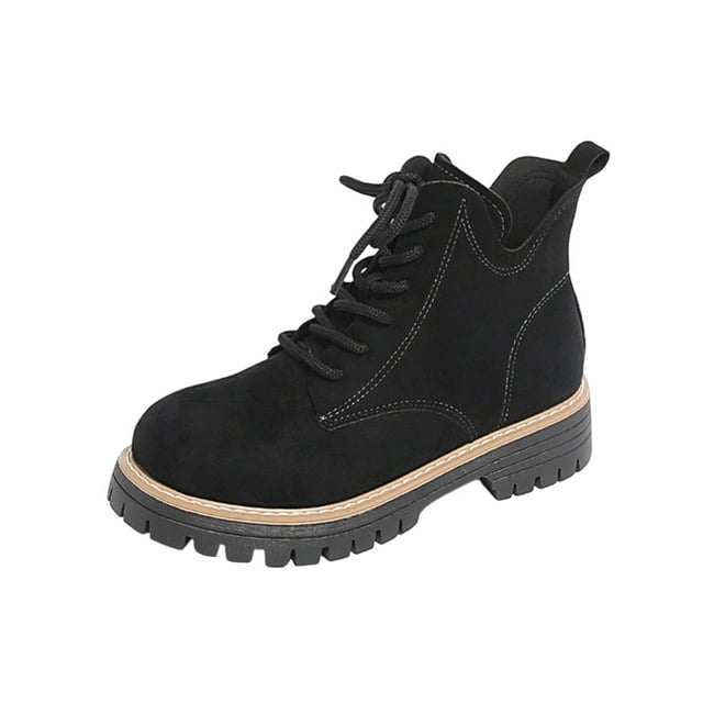 Bottes Cheville Noires pour Femmes, Élégantes et Confortables, à Bout Rond et à Laçage avant, pour un Usage Quotidien Décontracté