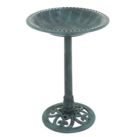 Decorative Fiberglass Birdbath - Zeny Outdoor Patio Pedestal Bird Bath - Freestanding Antique Decorative Birds Feeder Planter Vintage Decor(Round Green)