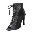 thumbnail image 5 of Achuyrbd Women's Peep Toe Lace Up Ankle Sandals Mesh Panel Stiletto Heel Open Toe Booties, 5 of 9