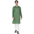 thumbnail image 5 of In-Sattva Men's Indian Embroidered Collar and Placket Striped Long Kurta Tunic; Jade Green; XL, 5 of 5