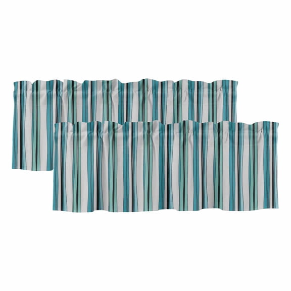 2 Pack Blue Green Striped Valances for Windows Bedroom Living Room Window Treatments, Modern Stripes Art Watercolor Rod Pocket Valance Drapes Short Kitchen Curtains Over Sink 60"x18"