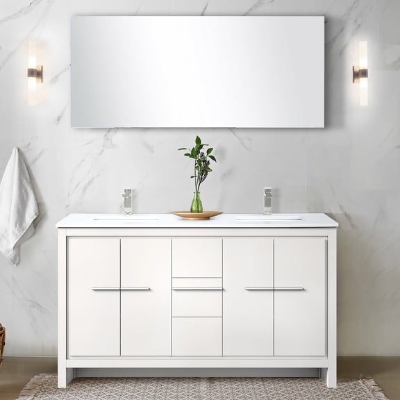 60 In. W X 20 D White Bathroom Vanity With Cultured Marble Countertop And Faucet - Soft Close, Spacious Storage Option A Long-lasting Finish Top Scratch Stain Feature For Clean