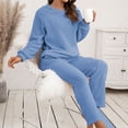 thumbnail image 5 of SWSMCLT Women's Fuzzy Fleece Pajama Set Long Sleeve Matching Outfit Warm Loose Fit Comfy Sleepwear Long Pants Lounge Set Cozy Plush 2 Piece Sherpa Loungewear Cute Casual Blue X-Large, 5 of 5