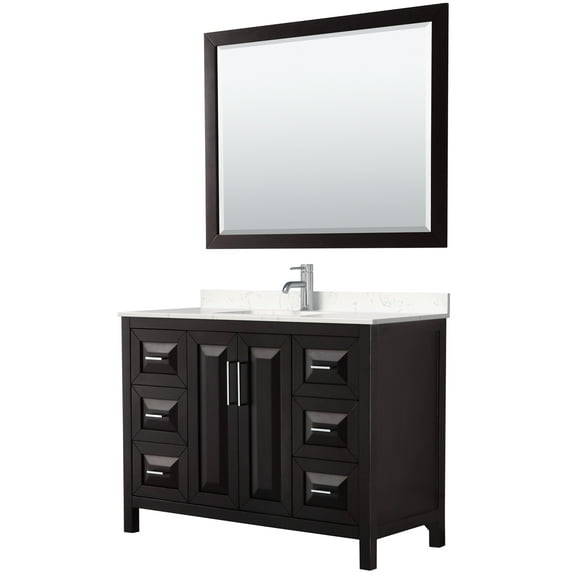 HomeStock Boldly Bohemian 48 Inch Single Bathroom Vanity in Dark Espresso, Carrara Cultured Marble Countertop, Undermount Square Sink, 46 Inch Mirror