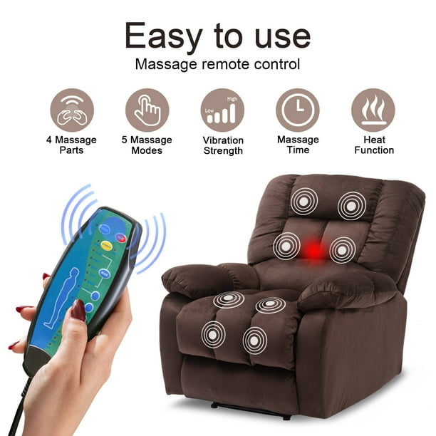 Ebello Recliner Chairs with Massage and Heat Overstuffed Fabric Metal