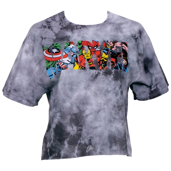 Marvel Heroes in Text Women's Crop Top Shirt-Large