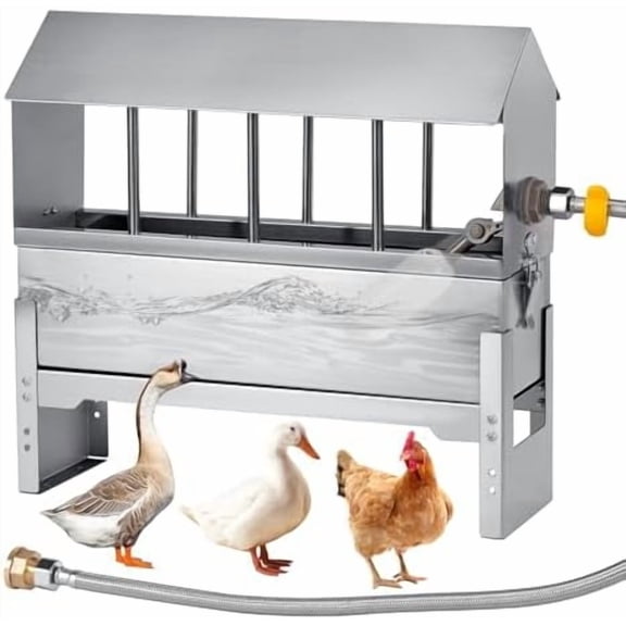 Automatic Chicken Waterer, Metal Chicken Waterer Dispenser Poultry Waterer No Waste Adjustable Height Chicken Watering System with Float Valve for Duck Pigeon Goose Turkey$$Garden & Patio