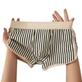 thumbnail image 5 of Men Boxer Underwear Mid-rise Elastic Waist Shorts Briefs U-Convex Design Striped Print Breathable Panties, 5 of 8