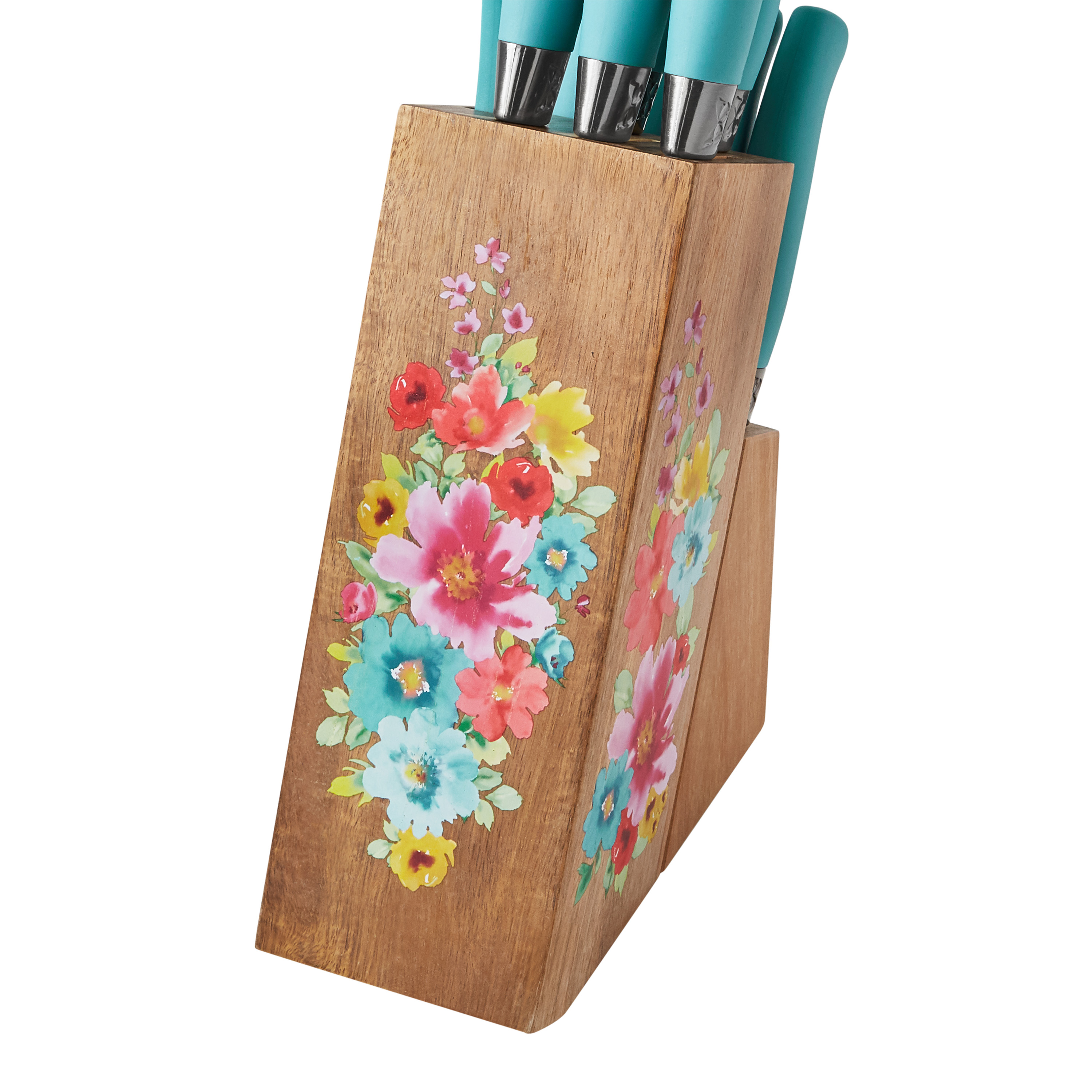 The Pioneer Woman Breezy Blossoms 11-Piece Stainless Steel Knife Block Set, Teal - image 5 of 5