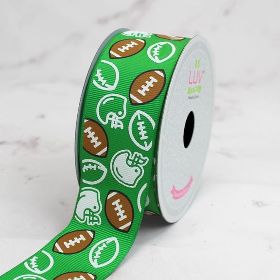 LUV Ribbon Grosgrain 1.5" Inch Football Helmets Ribbon, 10 Yards, Green