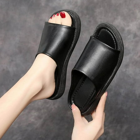 

BRISEZZS Slide Sandals for Women- Open Toe New Style Retro Beach Casual Plus Summer Flat Slide Sandals #641 Black-37