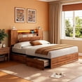 thumbnail image 5 of Farmhouse Bed Frame Full Size with Headboard and Double Barn Door Storage Cabinets LED Rustic Wooden Bed with Charging Station and 4 Drawers Brown, 5 of 9