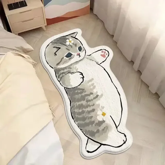Cartoon Bedside Rug Cat Floor Mat Fluffy Cat Mats Irregular Carpet for Living Room Shaggy Area Rugs Thicken Doormat Cute Decor