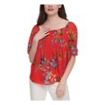 thumbnail image 1 of Calvin Klein Smocked Chiffon Blouse Dark Watermelon Multi XL (US 14), 1 of 4