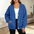 thumbnail image 5 of QINGFSAP Womens V Neck Sweatshirt Long Sleeve Button Pocket Loose Fit Casual Fall Winter Top, 5 of 6