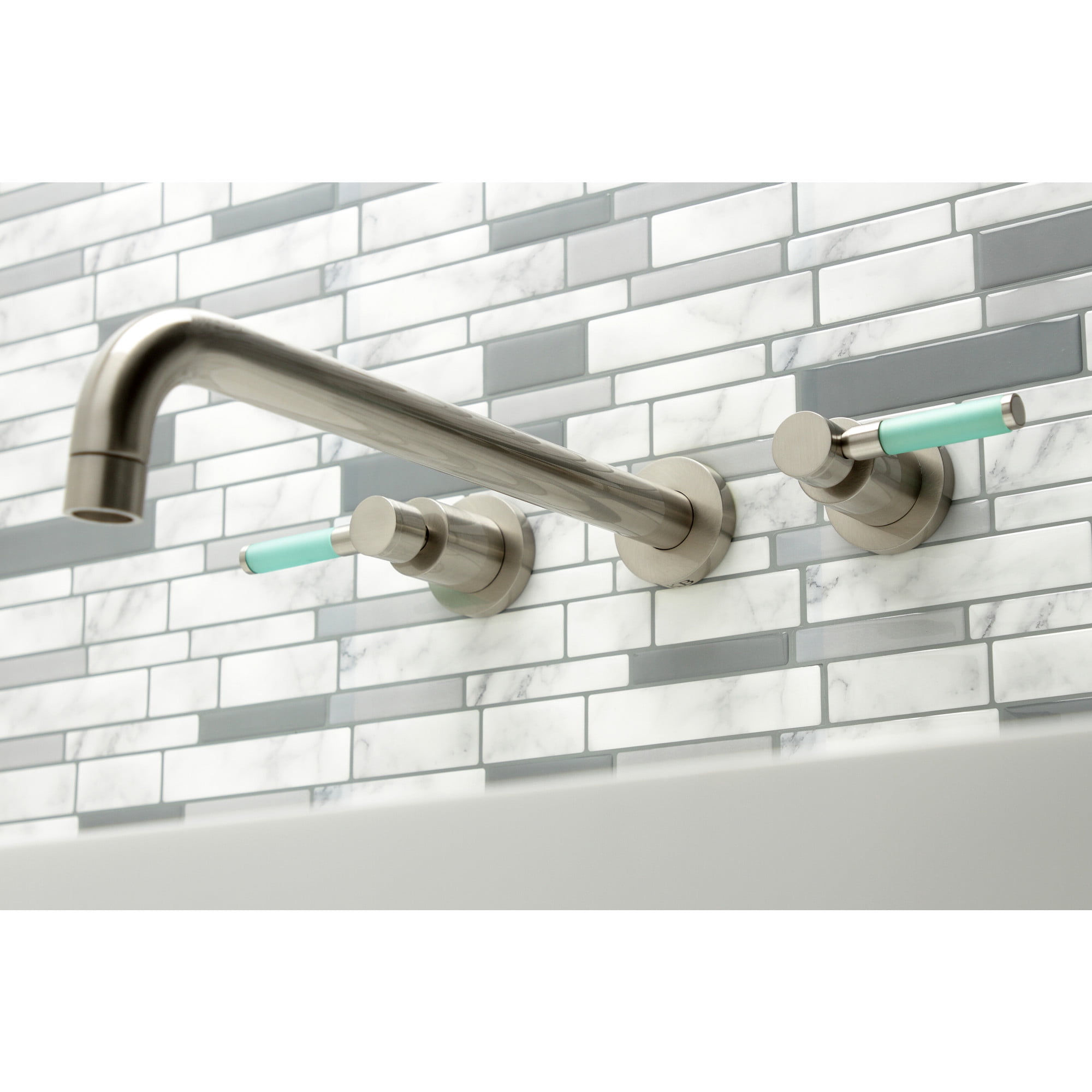 Kingston Brass KS8048DKL Kaiser Two-Handle Wall Mount Roman Tub Faucet, Brushed Nickel