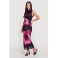 thumbnail image 2 of Women's Sleeveless Mock Neck Ruched Floral Mesh Maxi Dress, 2 of 3
