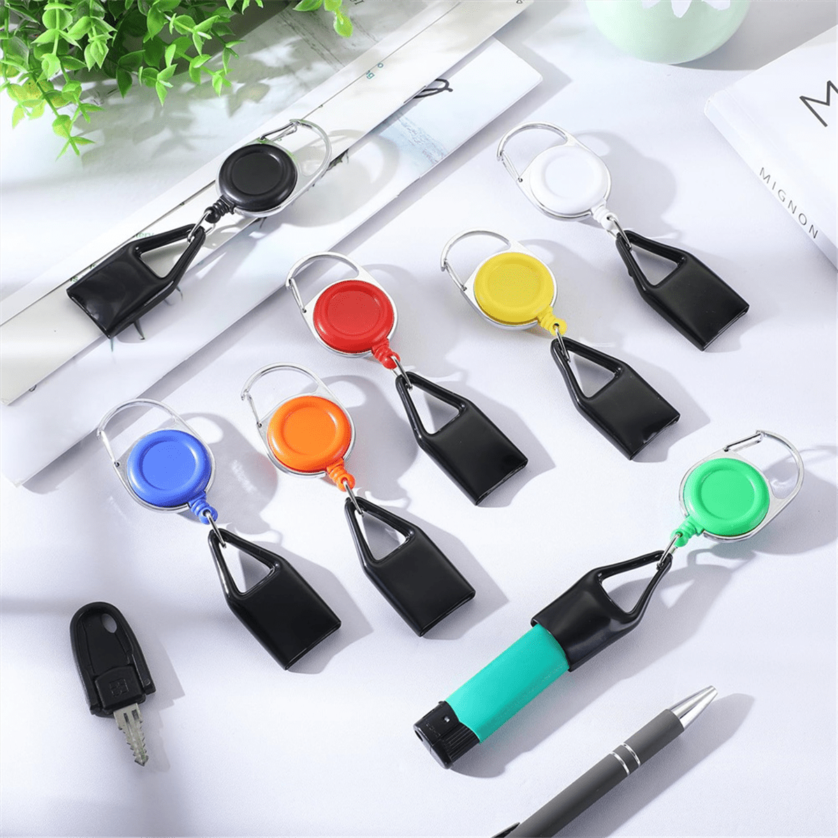 28 Pcs Retractable Lighter Holder Keychain Assorted Color, Keychains with Single Clip