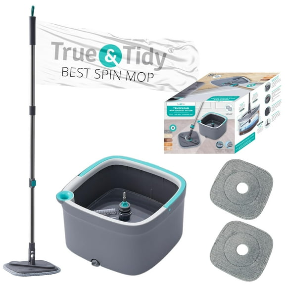 Spin Mop and Bucket with Separate Compartments for Clean and Dirty Water New 2025 Upgraded Version w/Side Brush and Self Standing Handle, Smart Square Mop w/ 2 Machine Washable Microfi