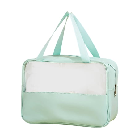 Clear Makeup Bag  Mint Green Transparent Window 1 Piece Portable Handle Bag TSA Approved Travel Toiletry Organizer for Cosmetics Toiletries Gym Vacation for Women Daily Use