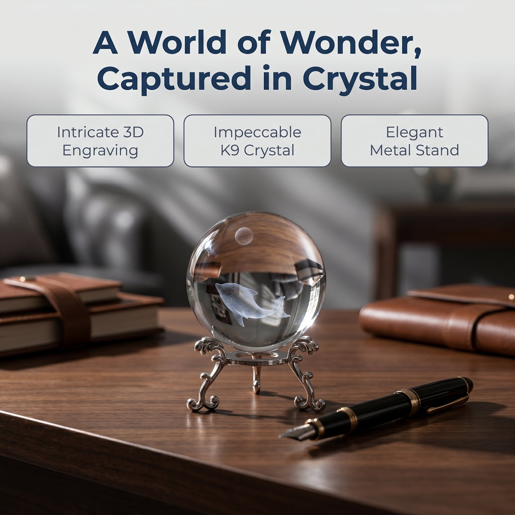 Unique Bargains Crystal Ball Figurine 3D Glass Paperweight with Base Clear Style K