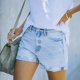 thumbnail image 5 of Pantalones cortos de mujer Pantalones cortos desgastados ajustados Agujeros Dobladillo enrollado Pantalones de verano de talle medio Luz M, 5 of 8