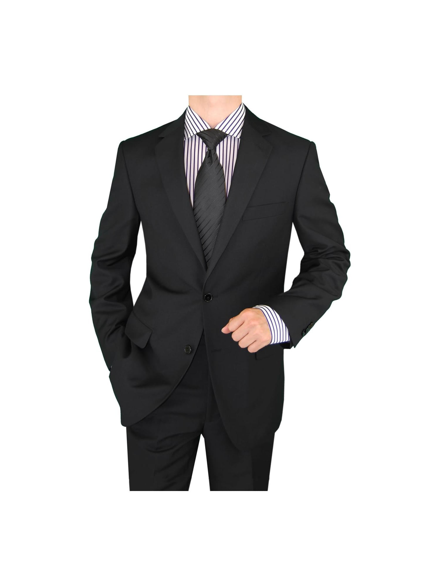 Salvatore Exte Men's Suit Two Button Side Vent Jacket Flat Front Pants Black