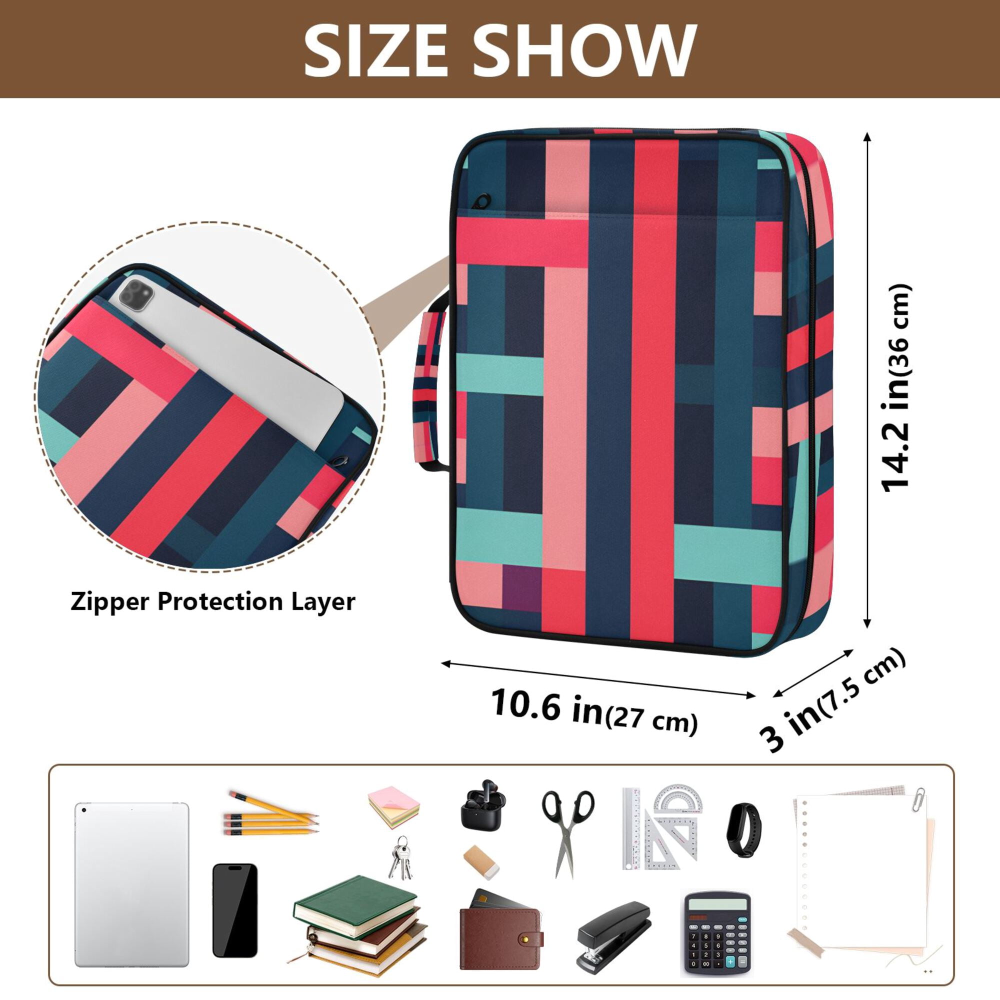 FORMRS Accordion File Folder A4 Size 7-Pocket Expanding Document Organizer Bag with 3 Ring Binder, Navy Blue Stripes