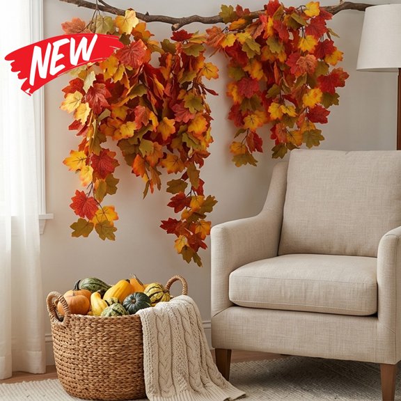 Halloween Decorations Savings, Tarmeek Halloween Figurine Maple Leaf Wall Hanging Vines Simulation Rattan Plastic Indoor Decorative Festive Decor for Thanksgiving