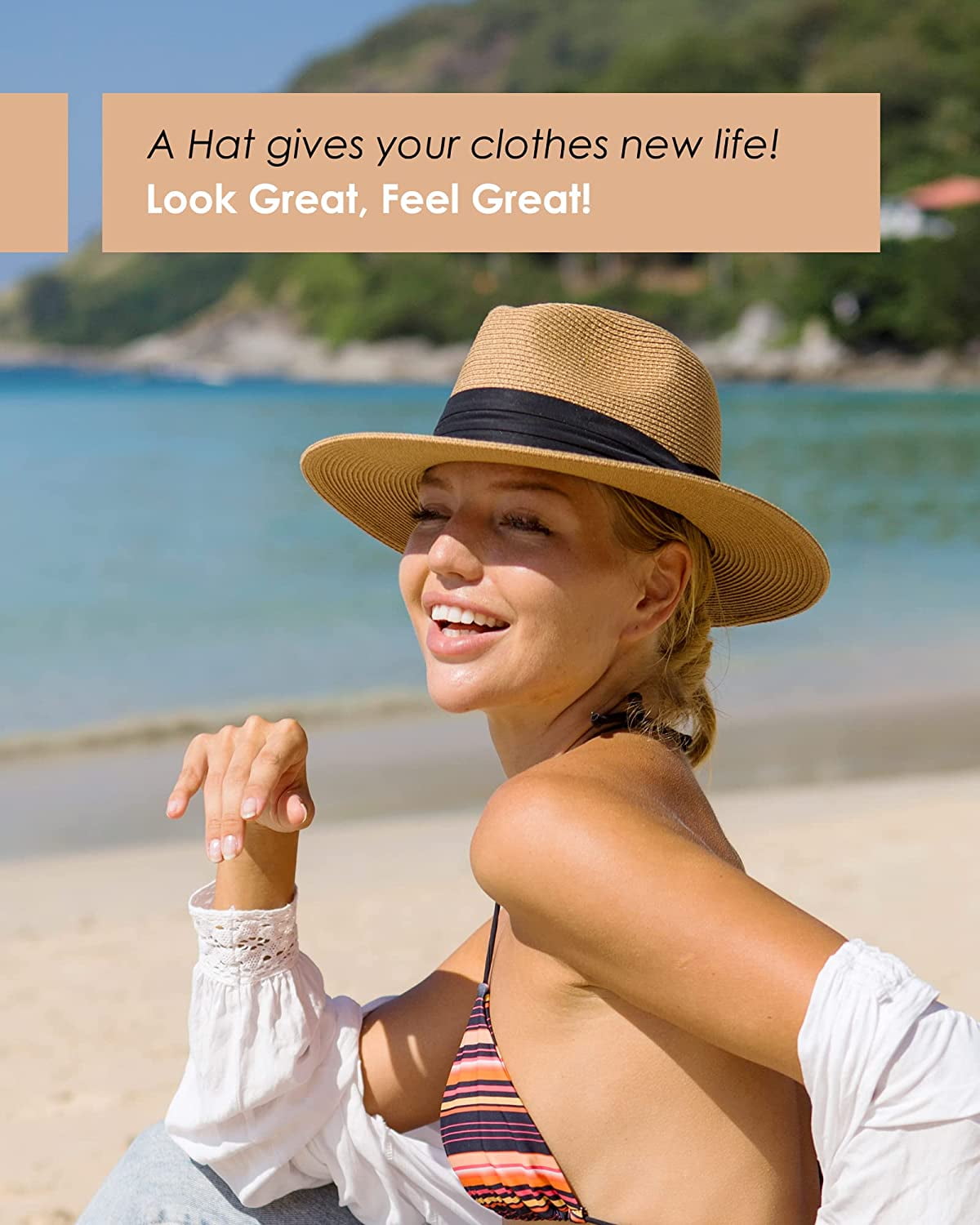Panama Hat Sun Hats for Women Men Wide Brim Fedora Straw